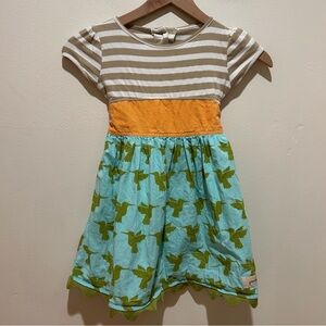 Persnickety Green, Blue & Orange Hummingbird Dress - Girl’s Size 4 Years Old